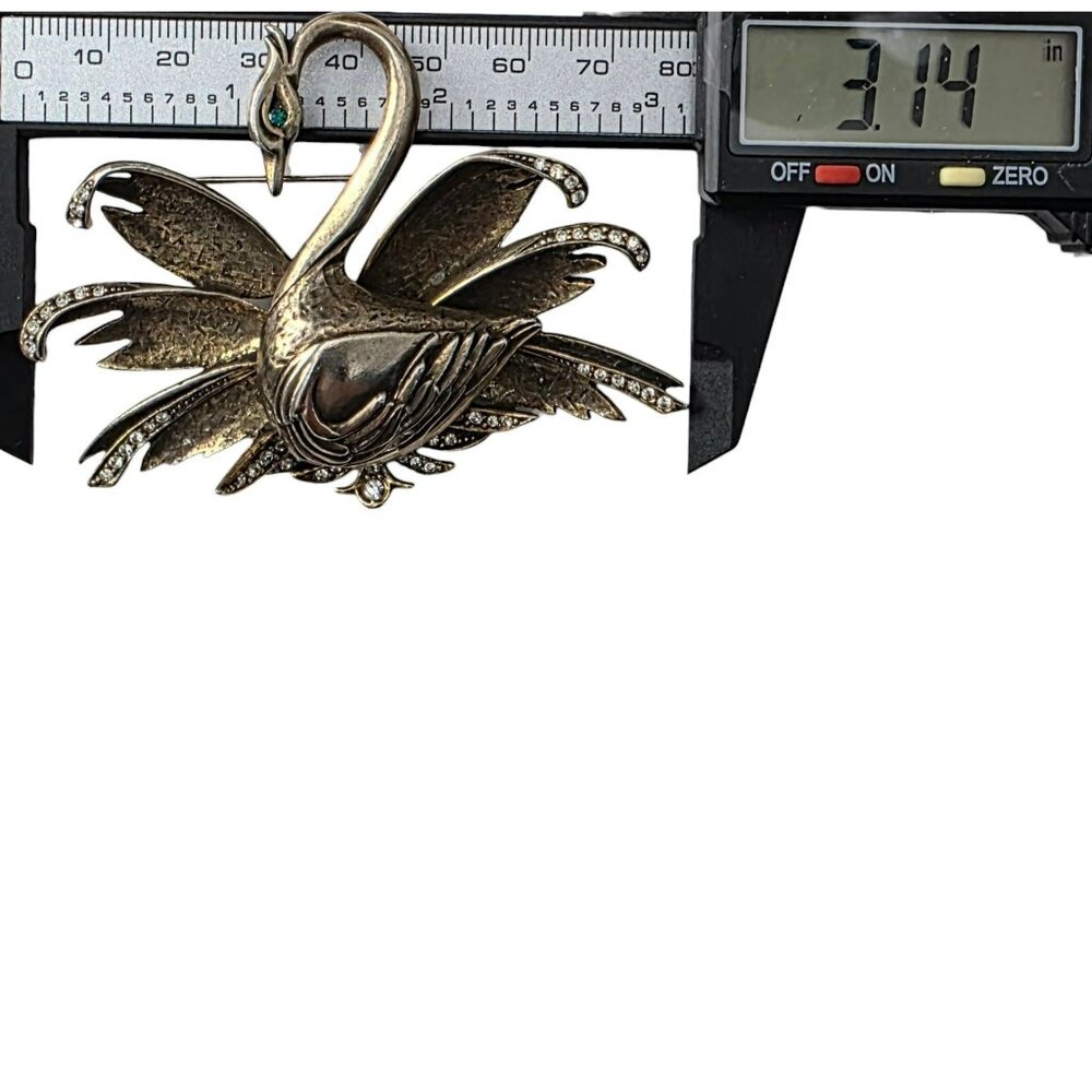 Vintage Swan Brooch Rhinestones Figural Bird Pin Mid Century Statement Gold-Tone - Picture 10 of 15